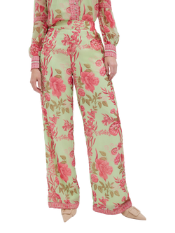 Raishma Aspen Floral Satin Trousers, Green, Green