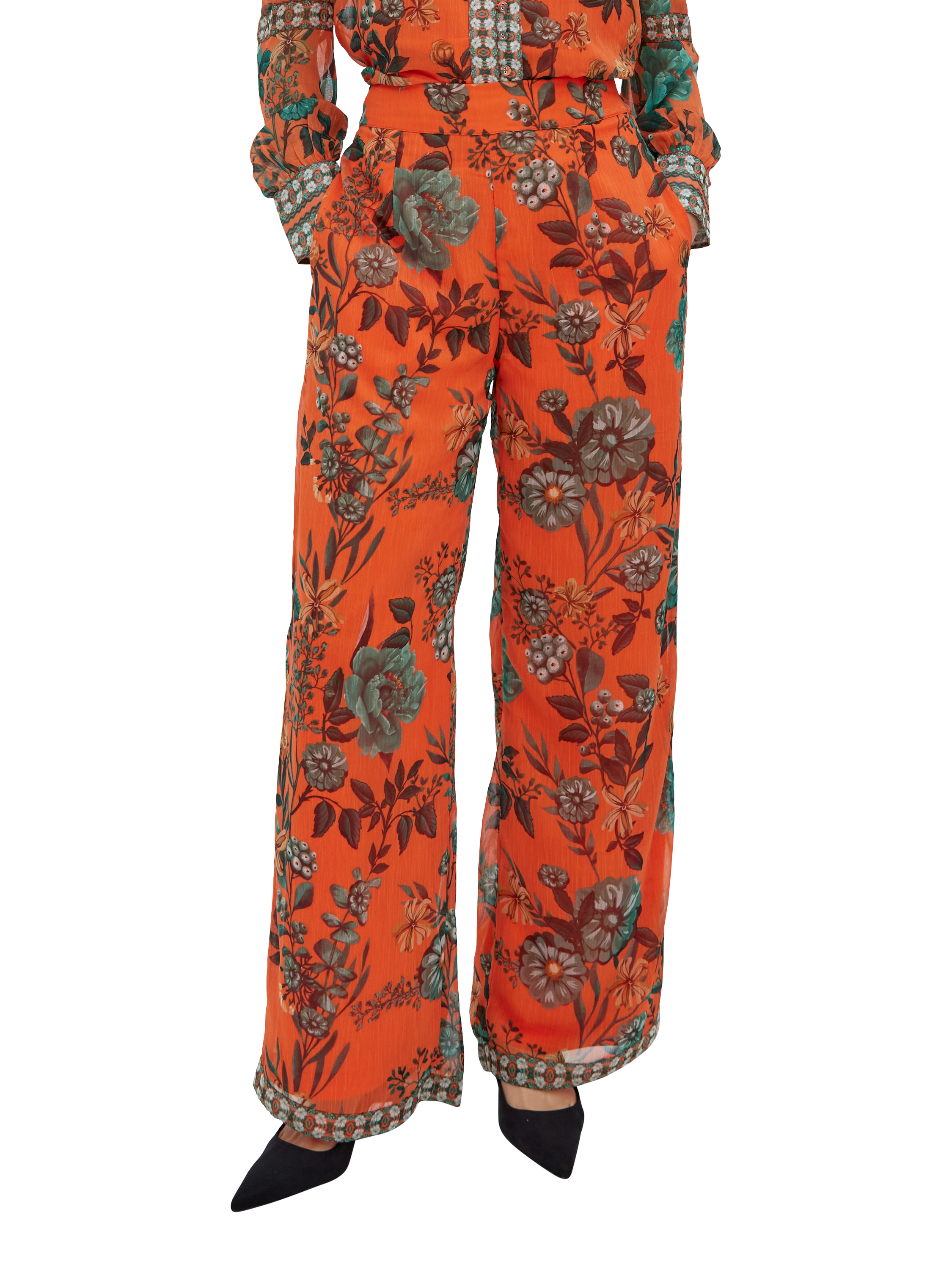 Product image 1 of 3, which shows Raishma Aspen Floral Trousers, Orange, 8