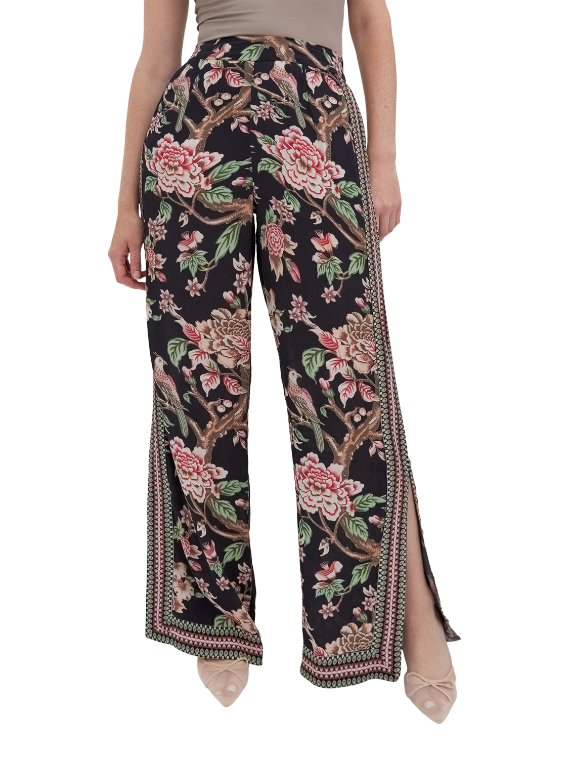 Product image 1 of 3, which shows Raishma Hallie Floral Trousers, Black, 10
