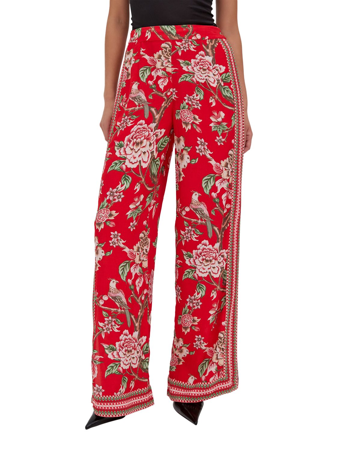 Product image 1 of 3, which shows Raishma Hallie Floral Trousers, Red, 10