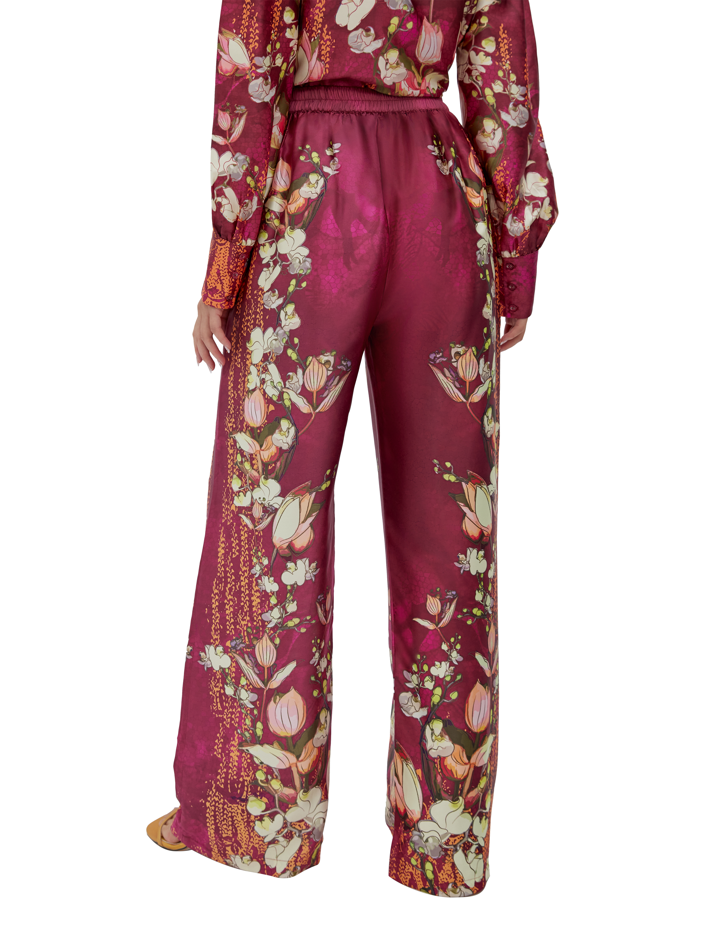 Product image 3 of 3, which shows Raishma Lauren Floral Trousers, Burgundy, 10