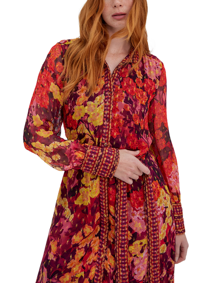 Raishma Olive Floral Dress, Burgundy - view 2, Burgundy