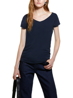 SISLEY Cotton Blend V-Neck T-Shirt, Navy