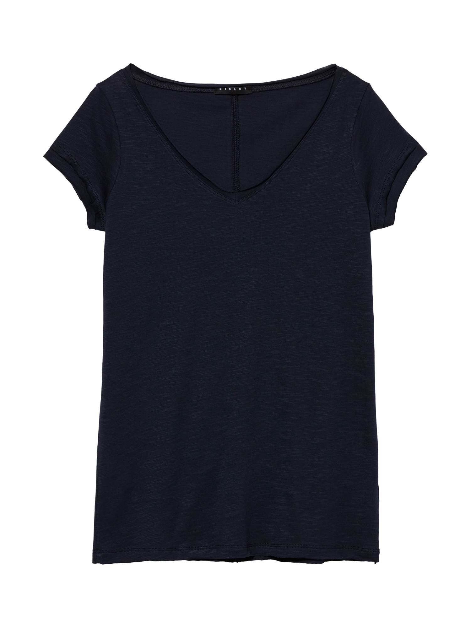 Product image 5 of 5, which shows SISLEY Cotton Blend V-Neck T-Shirt, Navy, XS