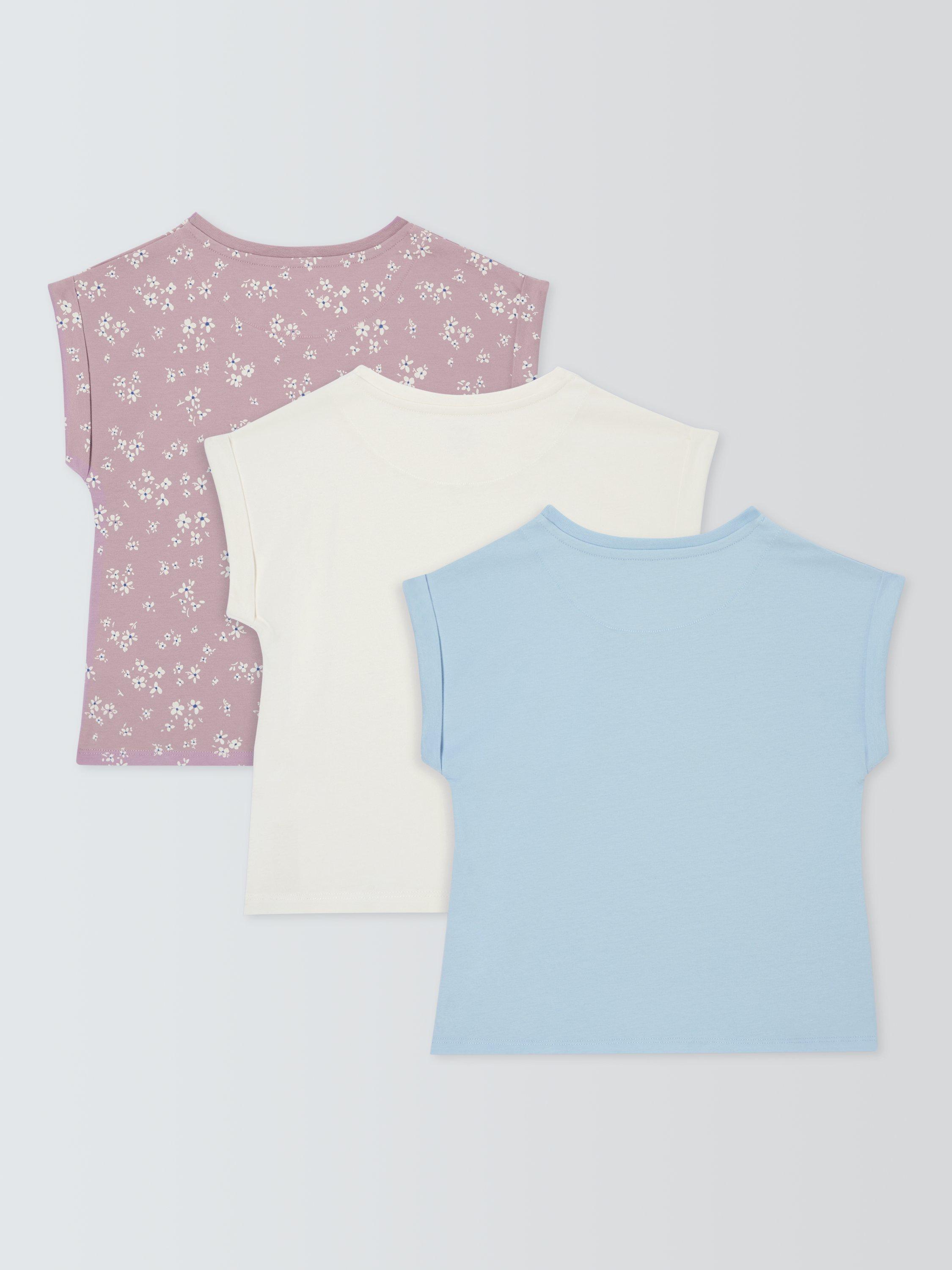 Product image 2 of 7, which shows John Lewis Kids' Floral/Plain/Flower T-Shirts, Pack of 3, Blue Pink Mix, 2 years