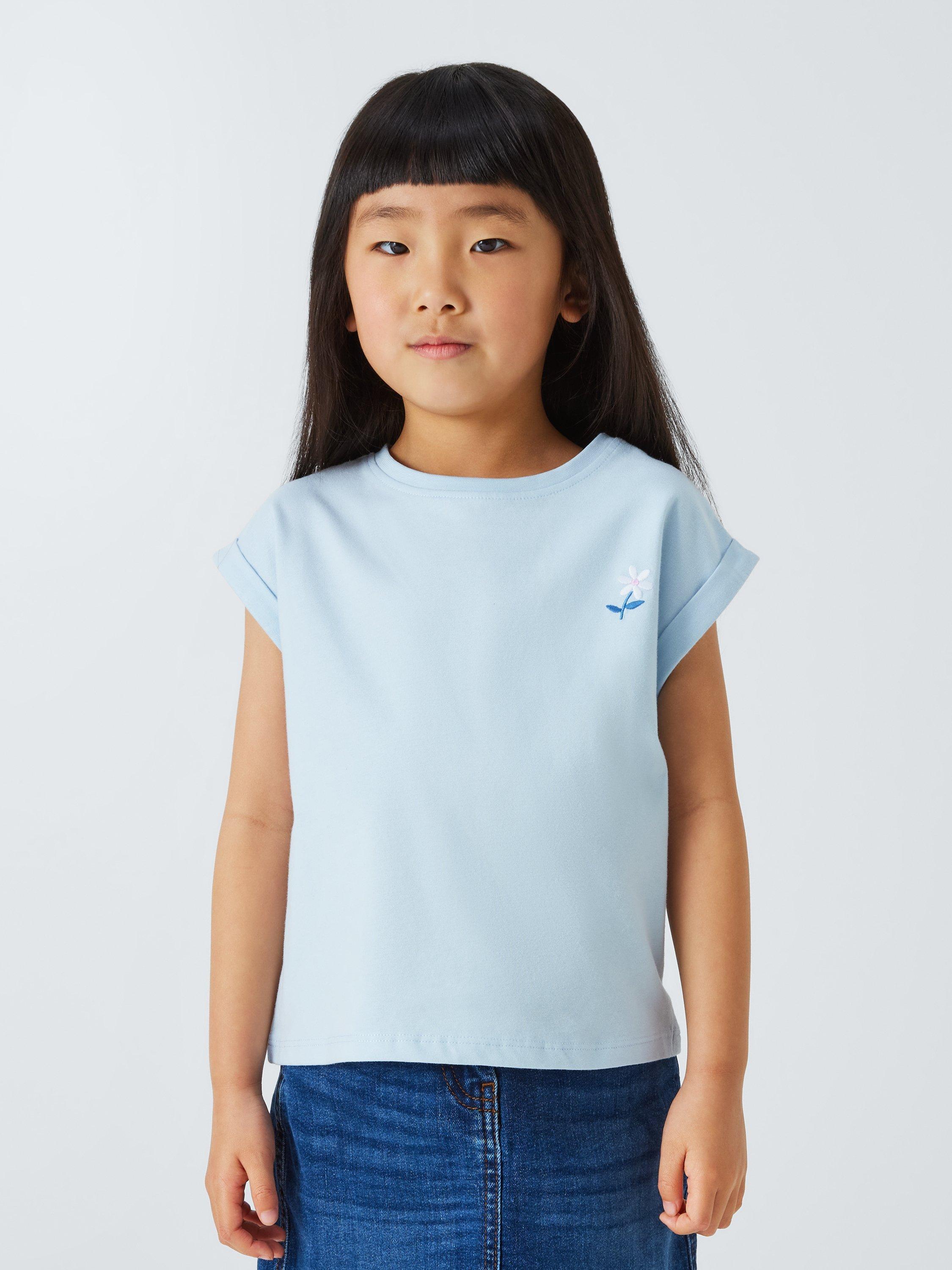 Product image 4 of 7, which shows John Lewis Kids' Floral/Plain/Flower T-Shirts, Pack of 3, Blue Pink Mix, 2 years