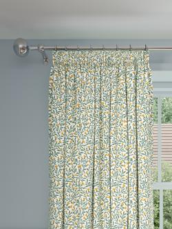 John Lewis Eloise Print Pair Blackout Lined Pencil Pleat Curtains, Green