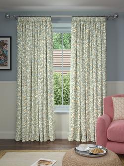 John Lewis Eloise Print Pair Blackout Lined Pencil Pleat Curtains - view 2, Green