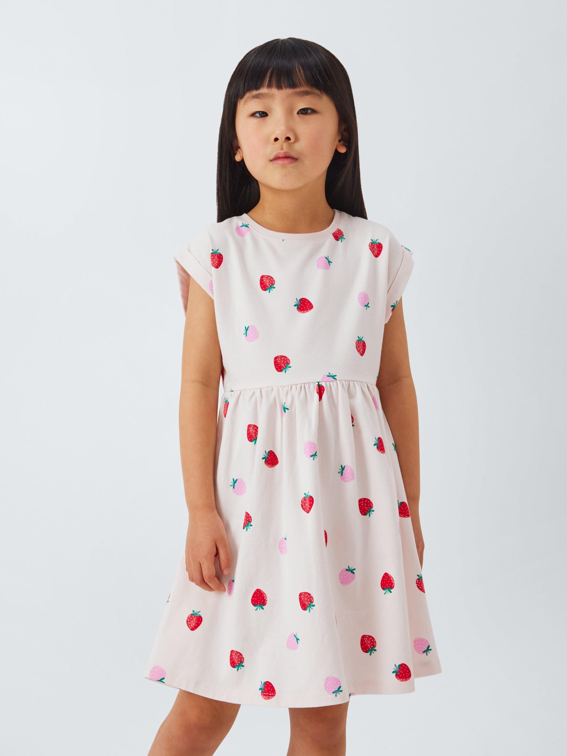 Product image 1 of 7, which shows John Lewis Kids' Strawberry Print Jersey Dress, White Mix, 2 years