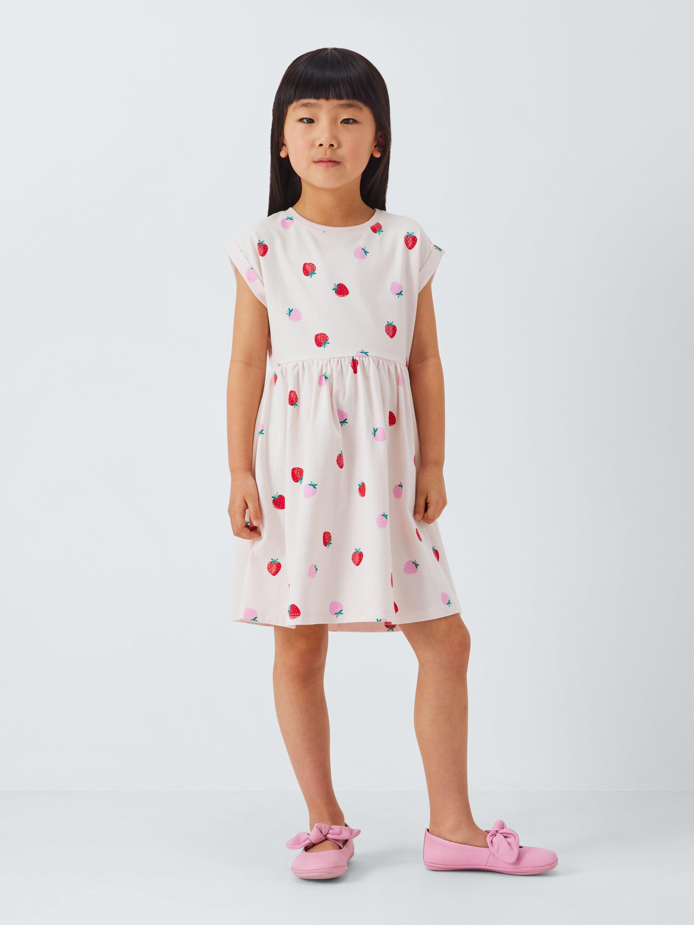 Product image 2 of 7, which shows John Lewis Kids' Strawberry Print Jersey Dress, White Mix, 2 years