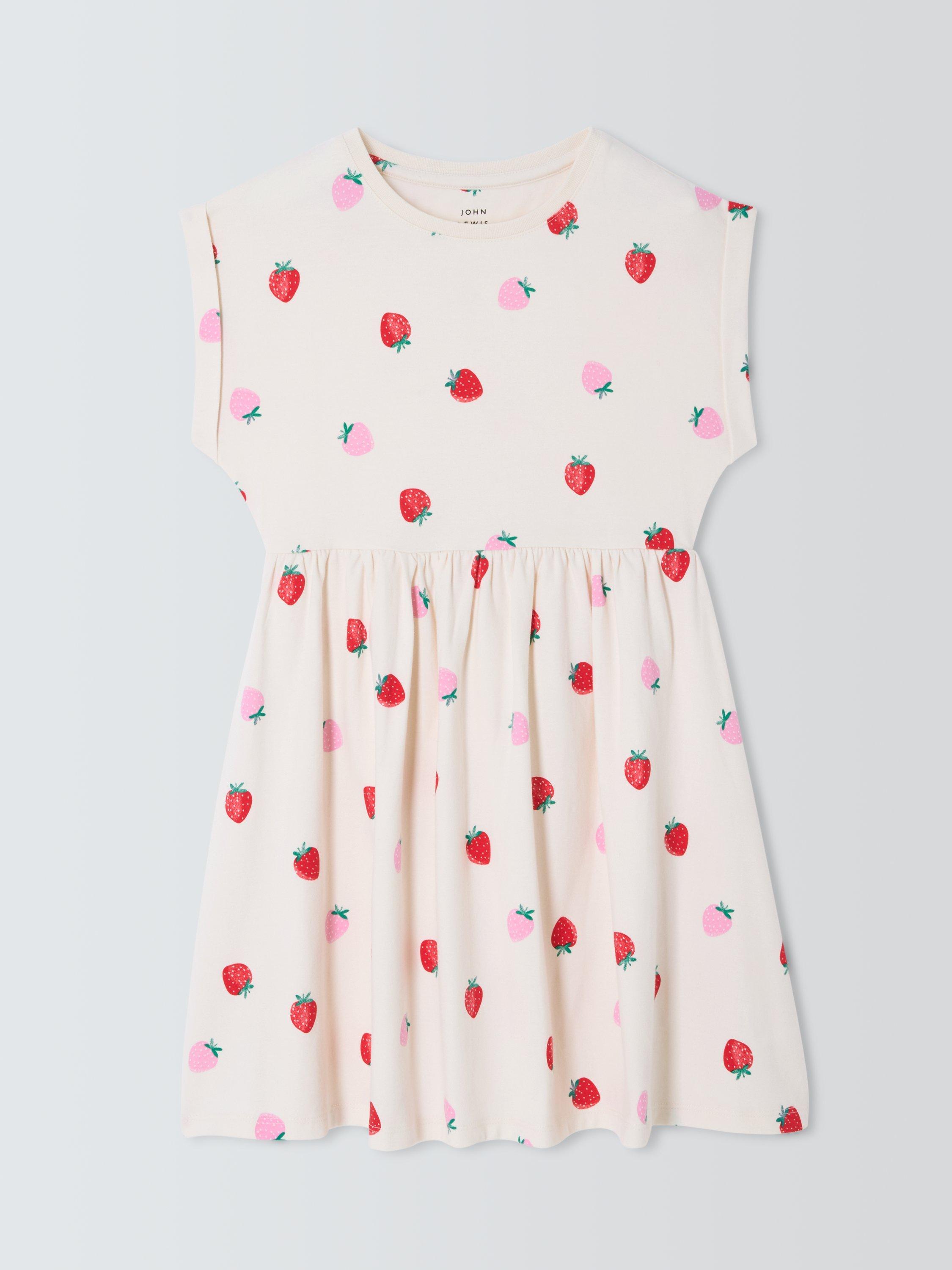 Product image 3 of 7, which shows John Lewis Kids' Strawberry Print Jersey Dress, White Mix, 2 years