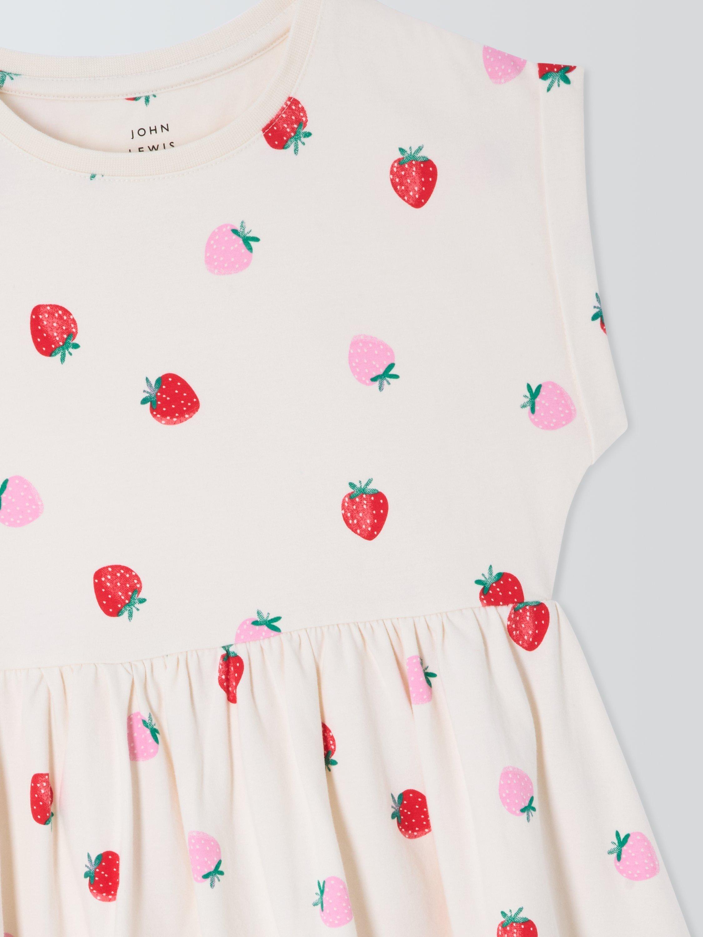 Product image 6 of 7, which shows John Lewis Kids' Strawberry Print Jersey Dress, White Mix, 2 years