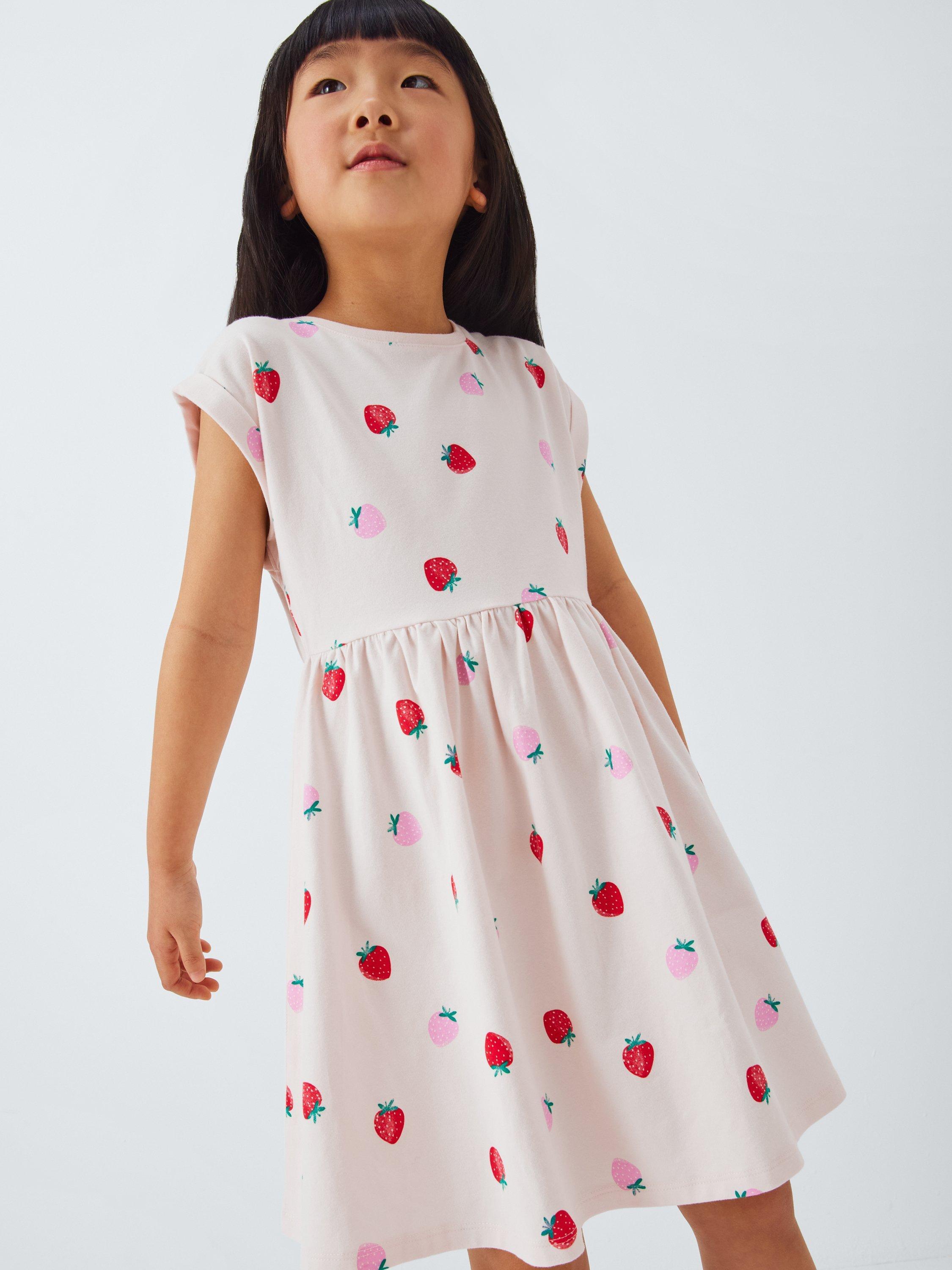 Product image 5 of 7, which shows John Lewis Kids' Strawberry Print Jersey Dress, White Mix, 2 years