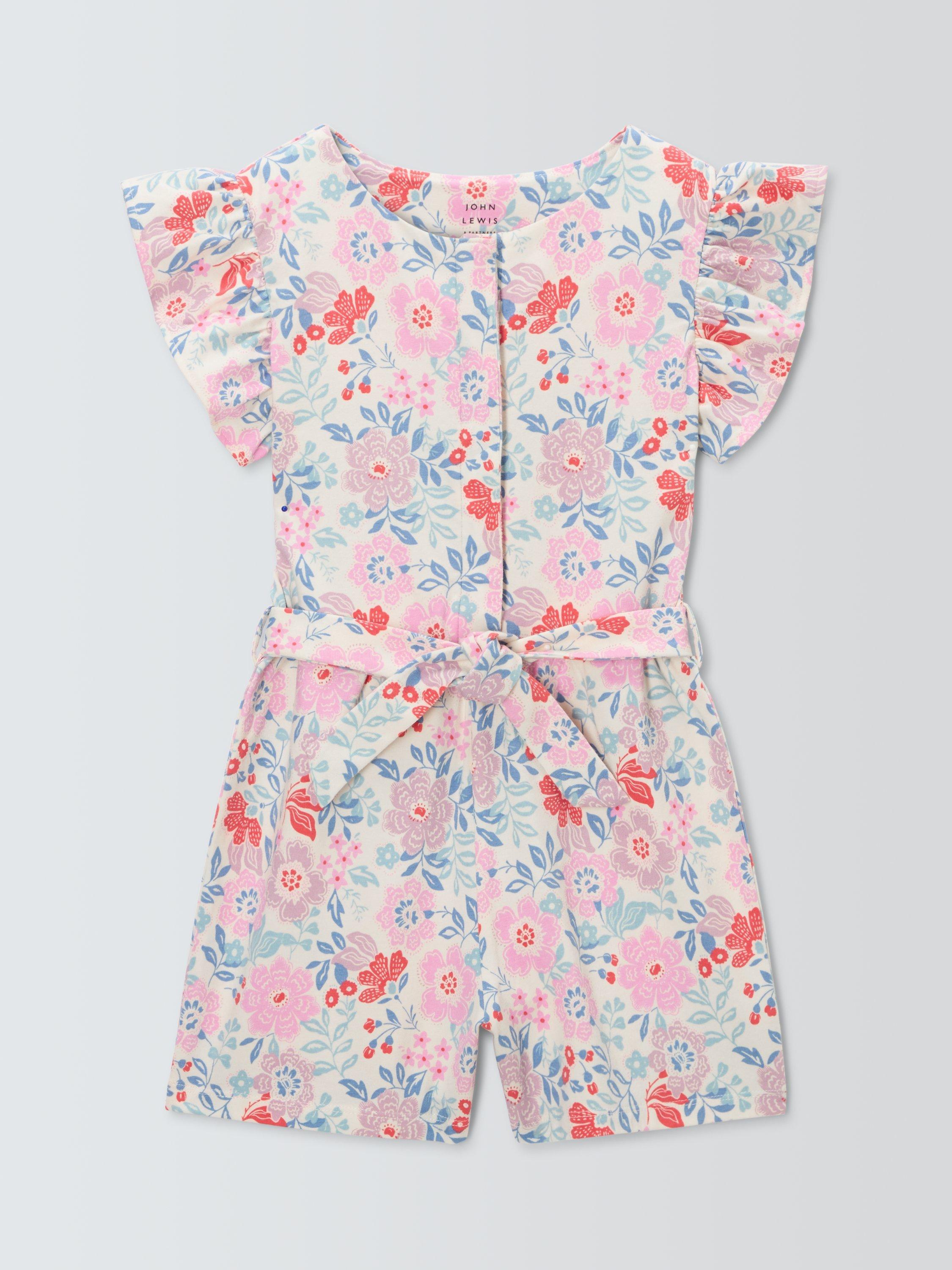 Product image 3 of 7, which shows John Lewis Kids' Floral Belted Playsuit, Multi, 2 years