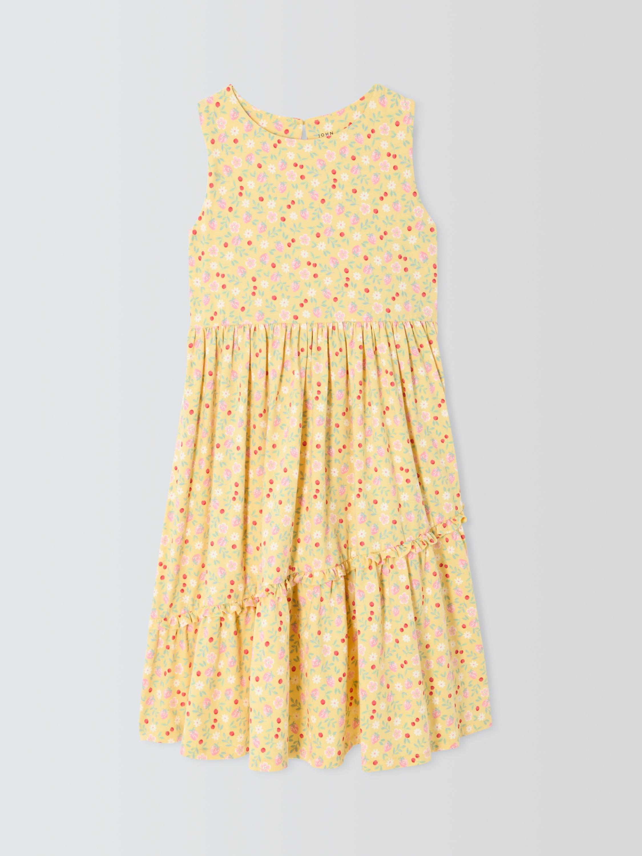 Product image 3 of 7, which shows John Lewis Floral Asymmetric Tiered Dress, Yellow, 2 years