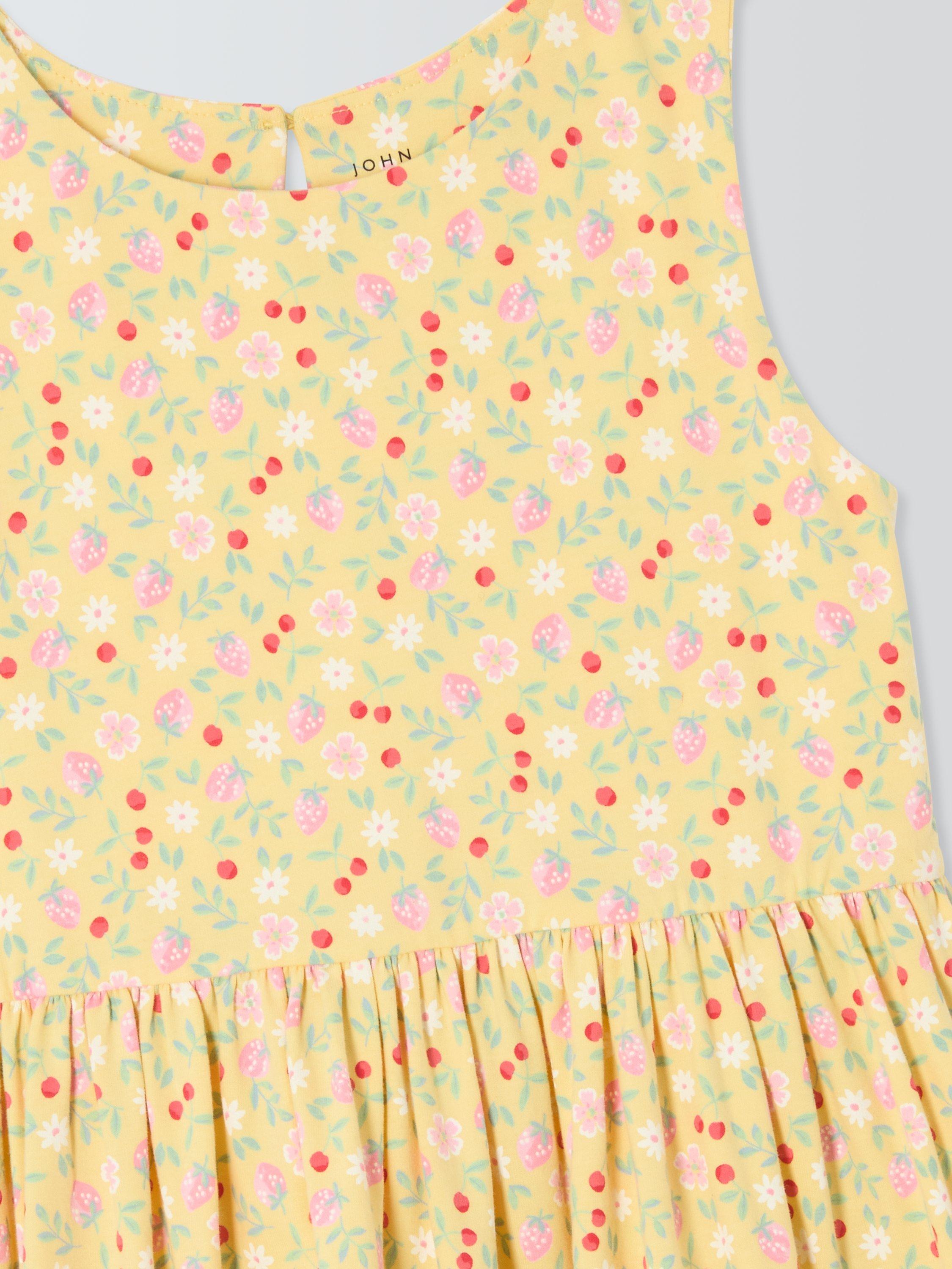 Product image 6 of 7, which shows John Lewis Floral Asymmetric Tiered Dress, Yellow, 2 years