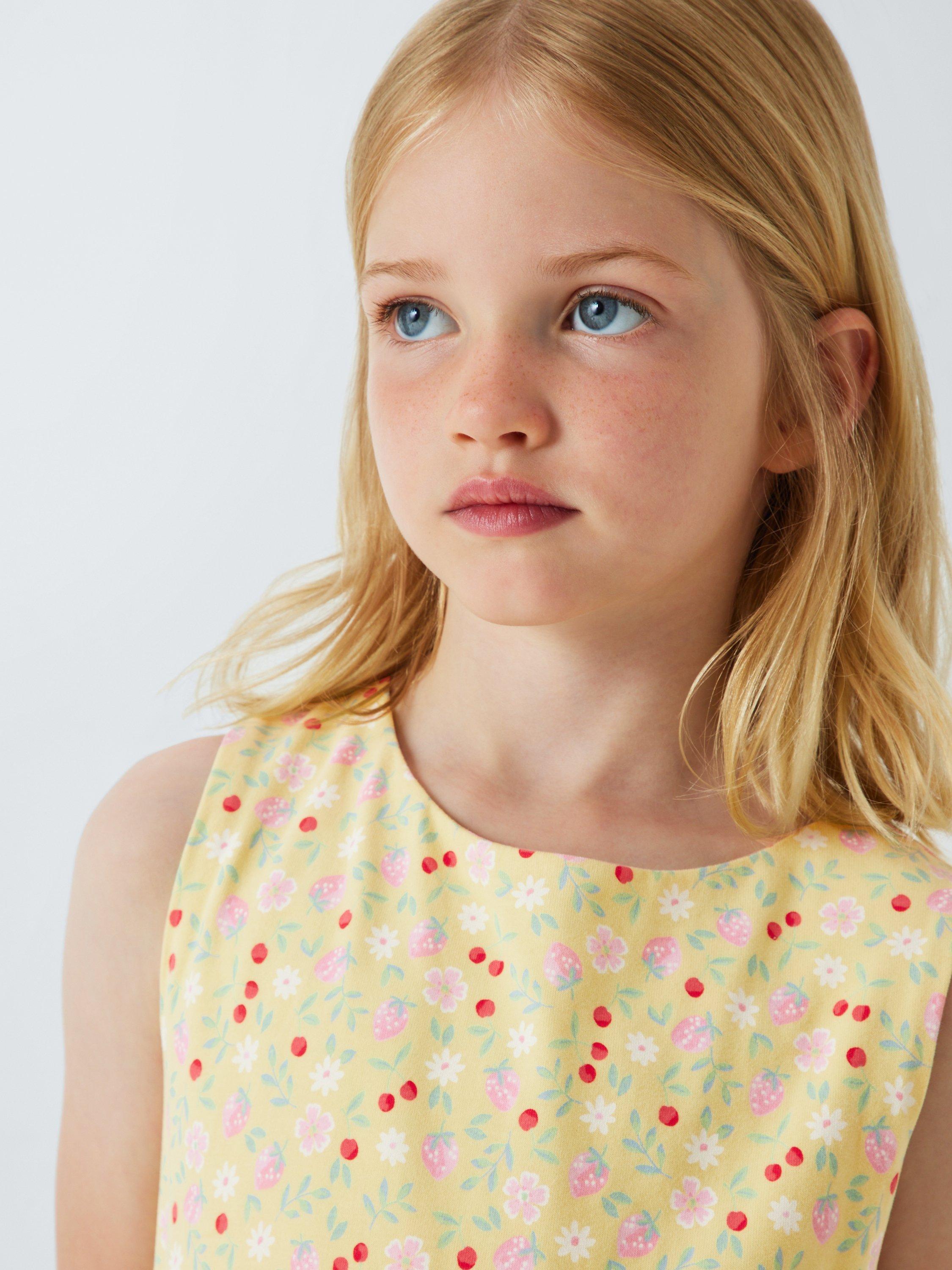 Product image 4 of 7, which shows John Lewis Floral Asymmetric Tiered Dress, Yellow, 2 years