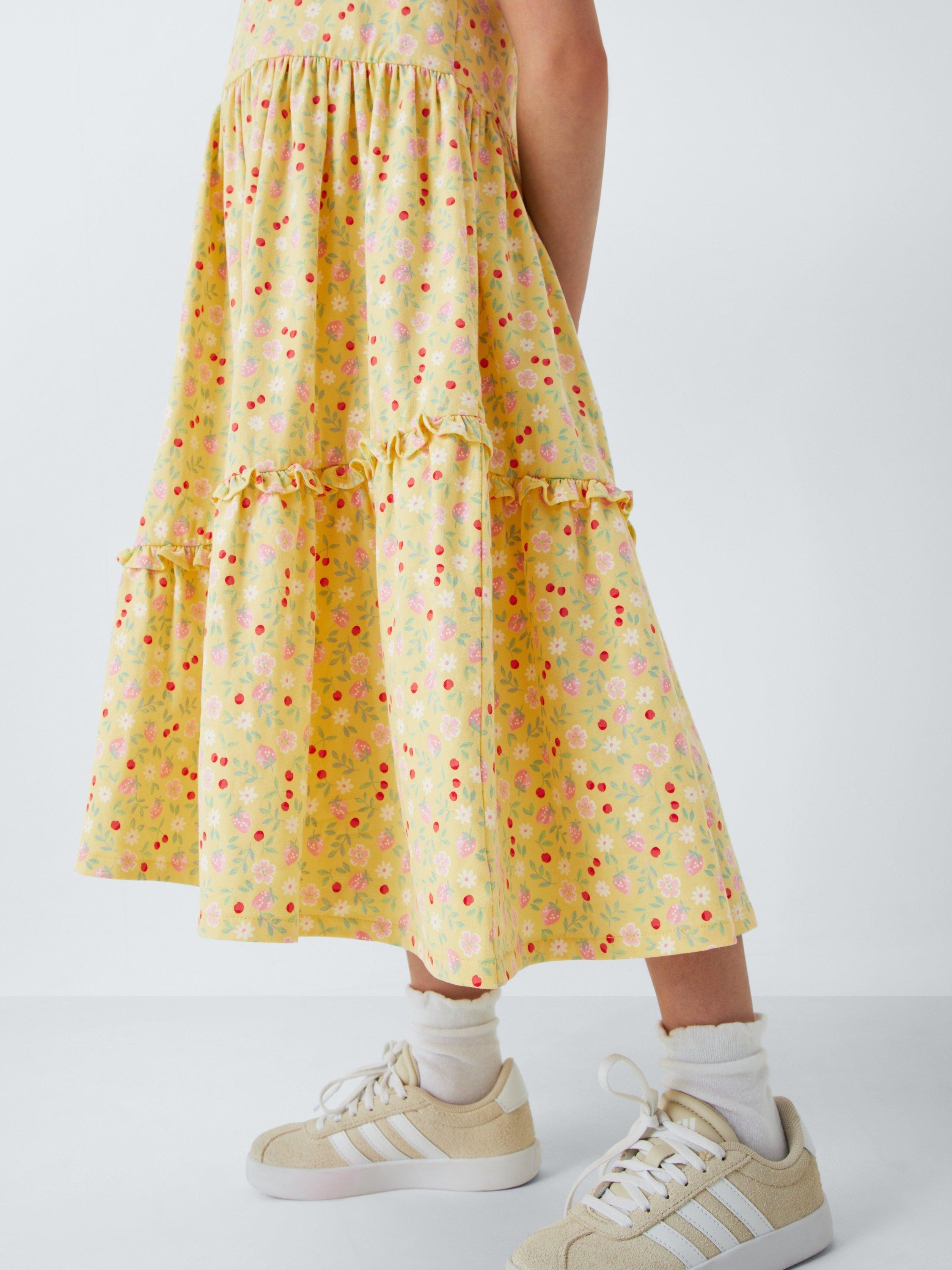 Product image 5 of 7, which shows John Lewis Floral Asymmetric Tiered Dress, Yellow, 2 years