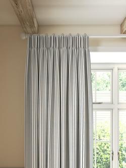 John Lewis Ticking Stripe Print Pair Lined Pencil Pleat Curtains, Loch Blue, Loch Blue