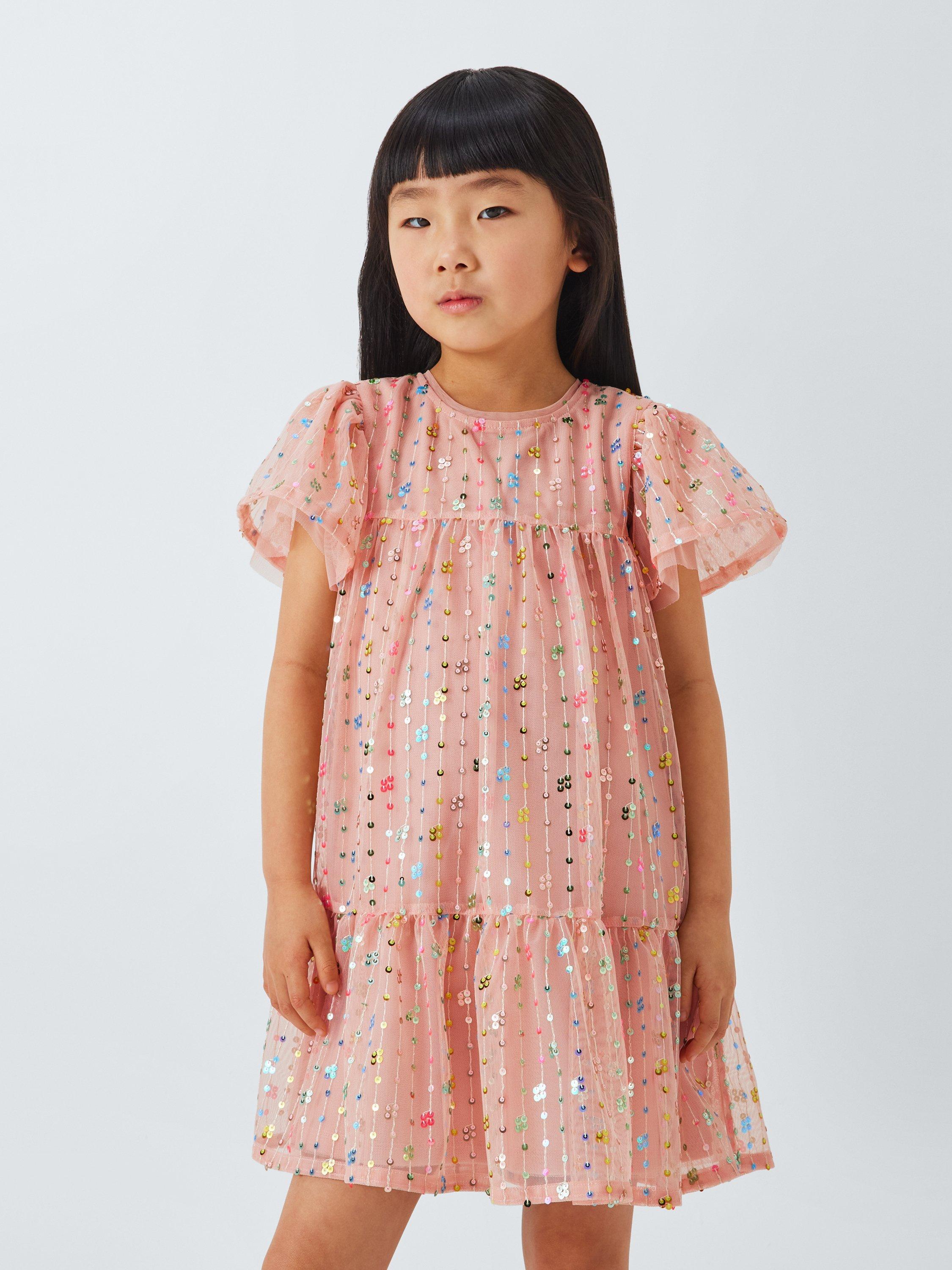 Product image 1 of 7, which shows John Lewis Kids' Sequin Mesh Party Dress, Pink Pale, 2 years