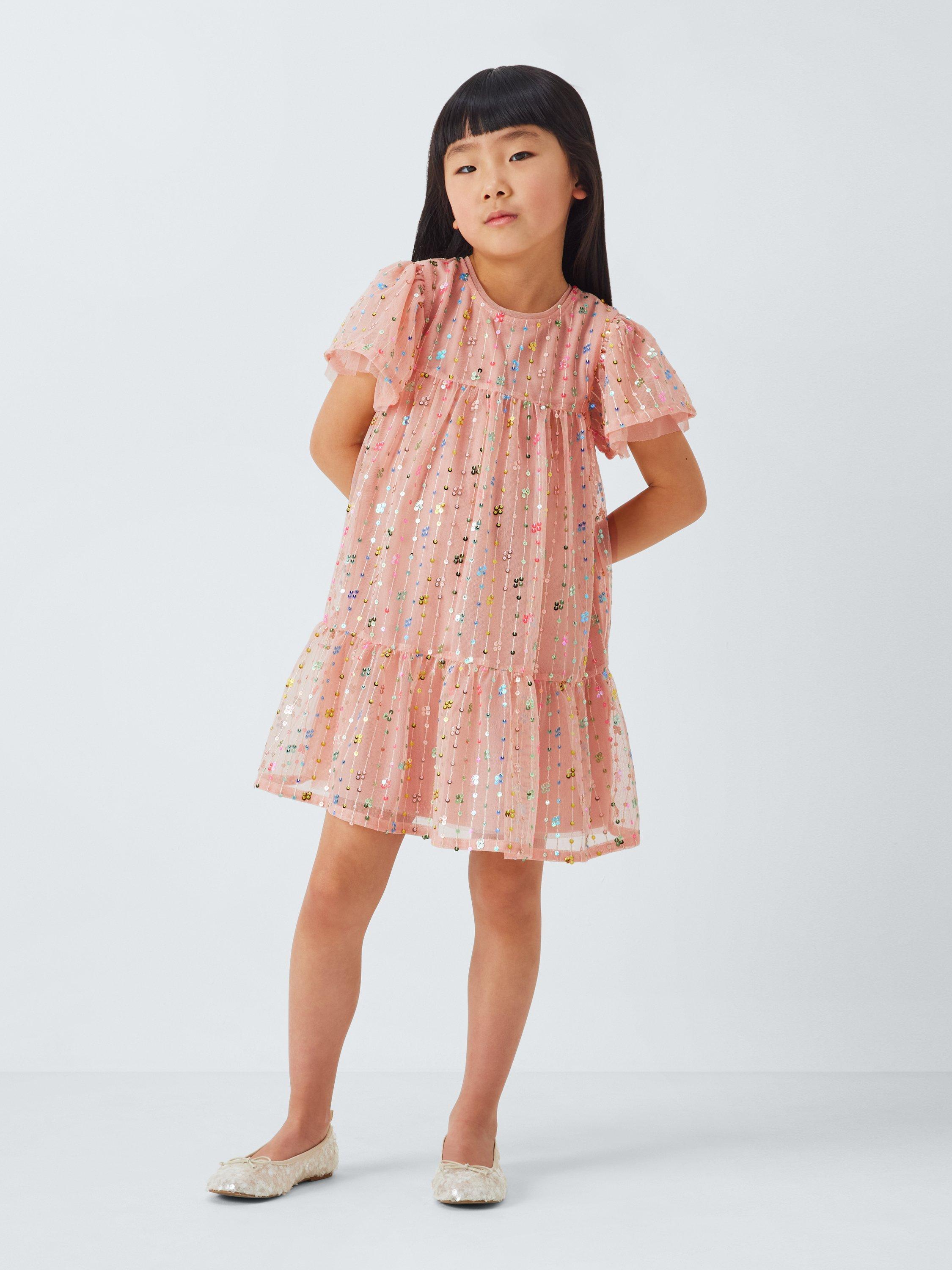 Product image 2 of 7, which shows John Lewis Kids' Sequin Mesh Party Dress, Pink Pale, 2 years