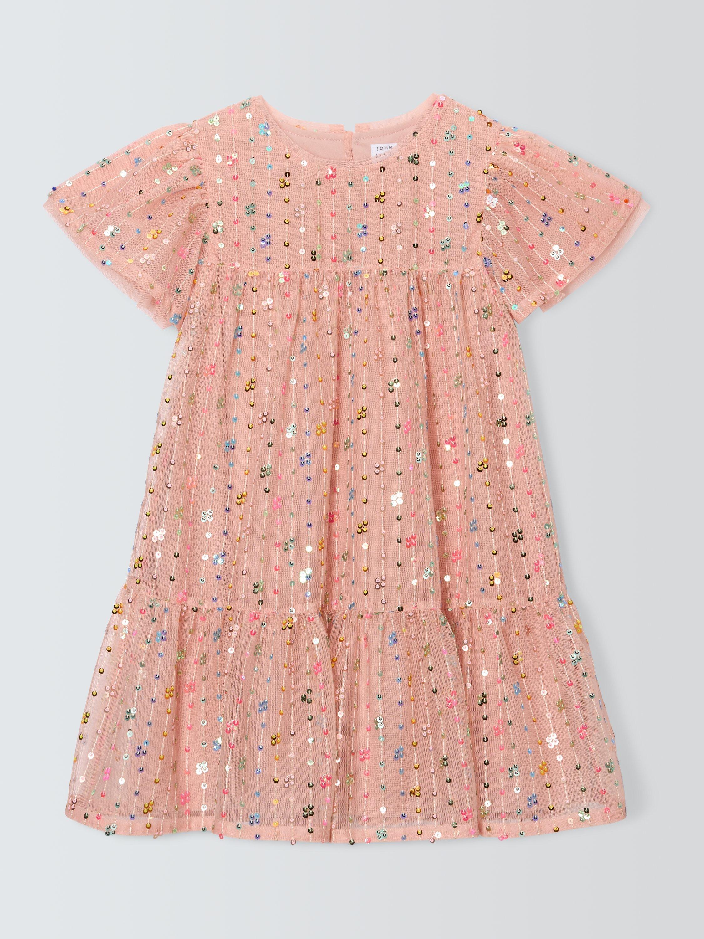 Product image 3 of 7, which shows John Lewis Kids' Sequin Mesh Party Dress, Pink Pale, 2 years