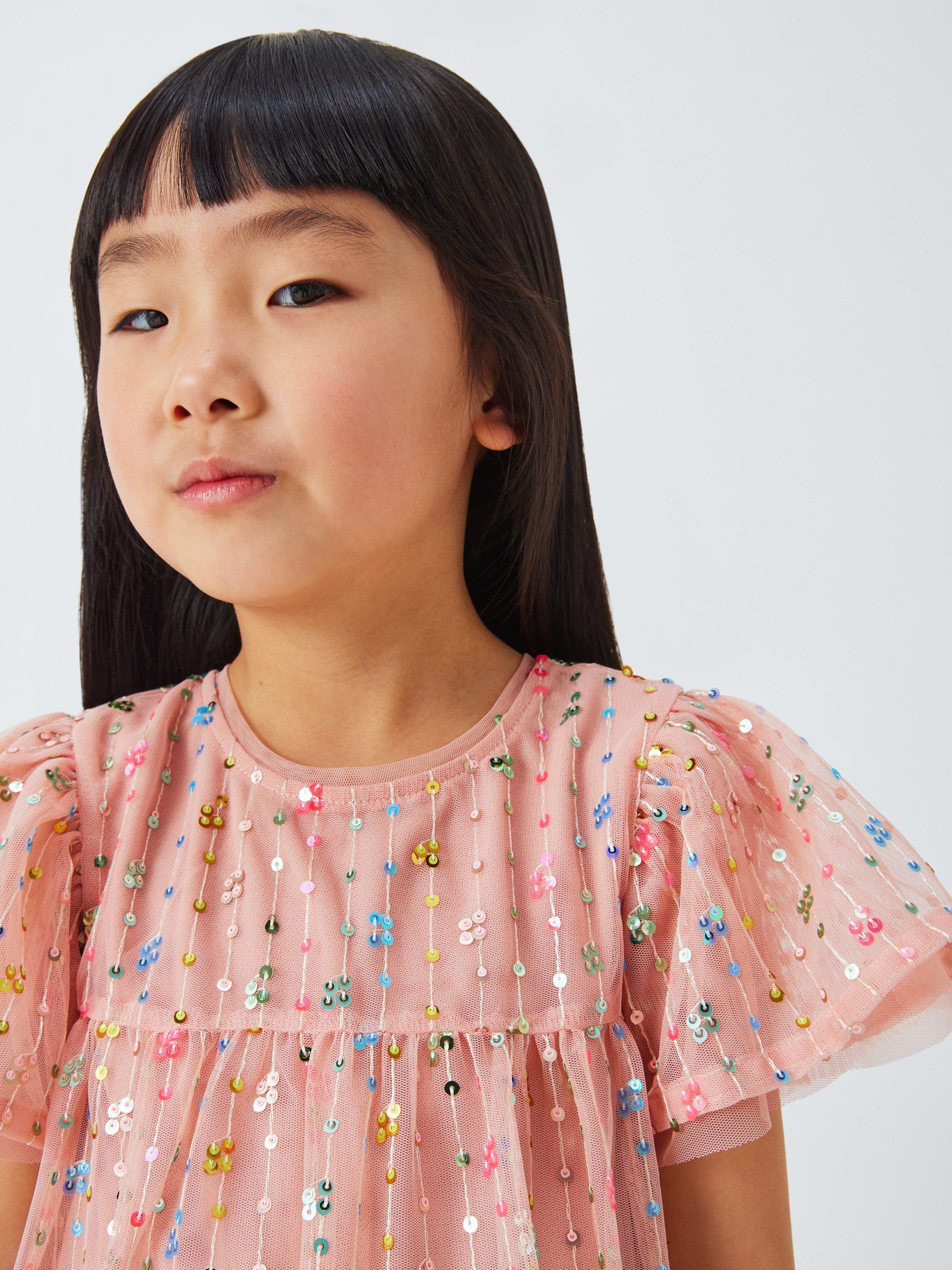 Product image 6 of 7, which shows John Lewis Kids' Sequin Mesh Party Dress, Pink Pale, 2 years