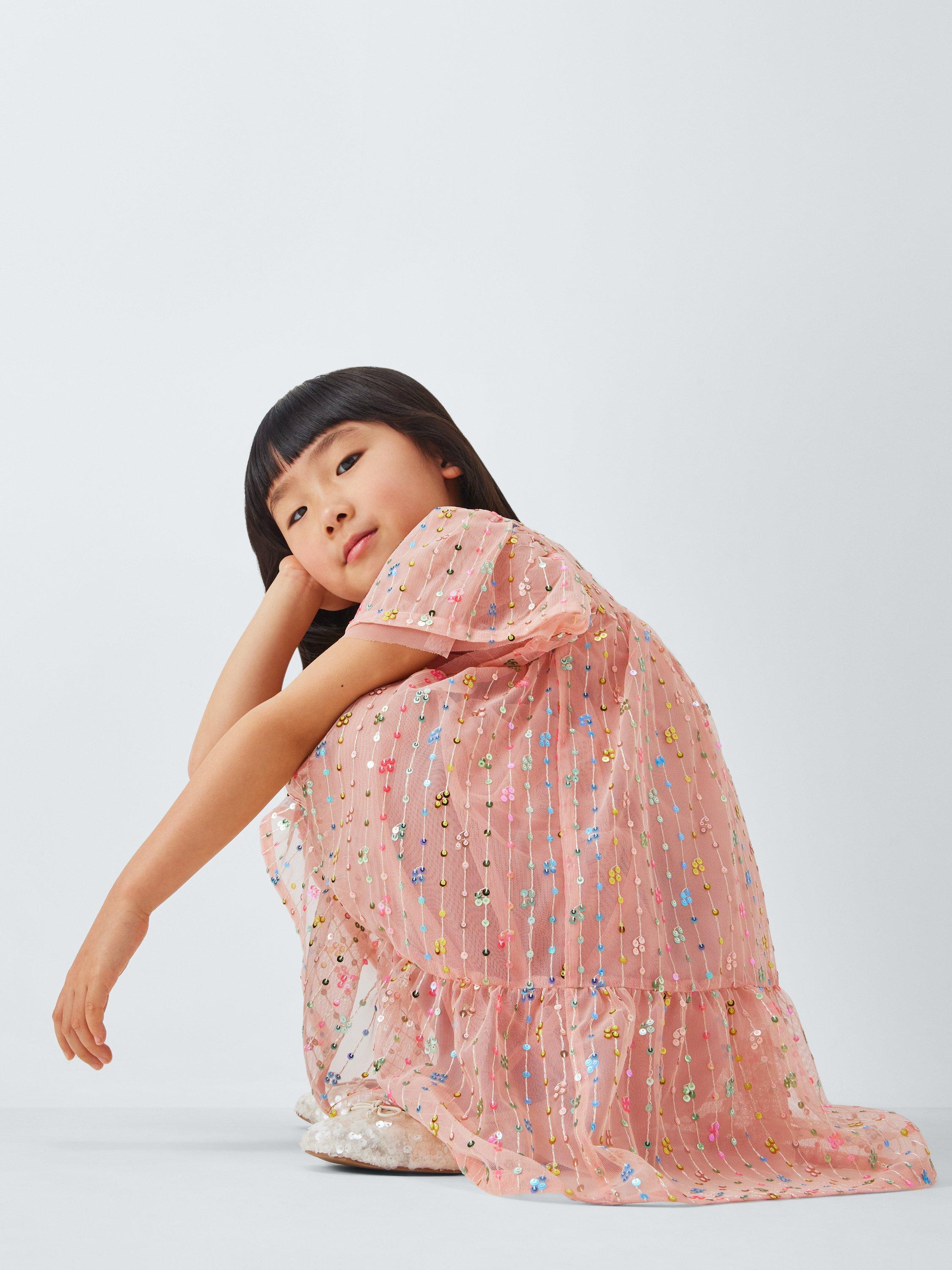 Product image 7 of 7, which shows John Lewis Kids' Sequin Mesh Party Dress, Pink Pale, 2 years