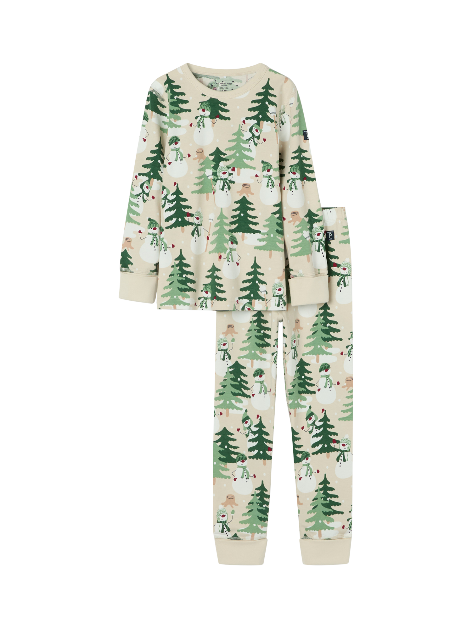 Polarn O. Pyret Kids' Snowman Forest Print Pyjama Set, Natural