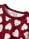 Polarn O. Pyret Kids' Heart Print Organic Cotton Pyjamas, Rhubarb/White