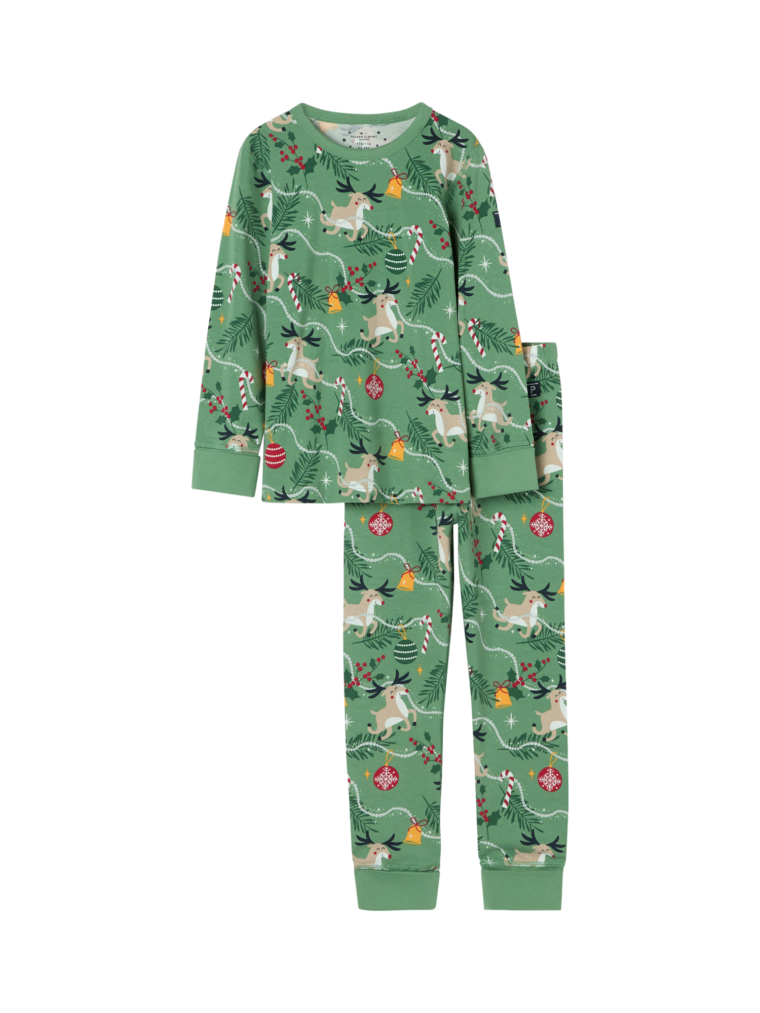 Polarn O. Pyret Kids' Reindeer Print Pyjama Set, Green