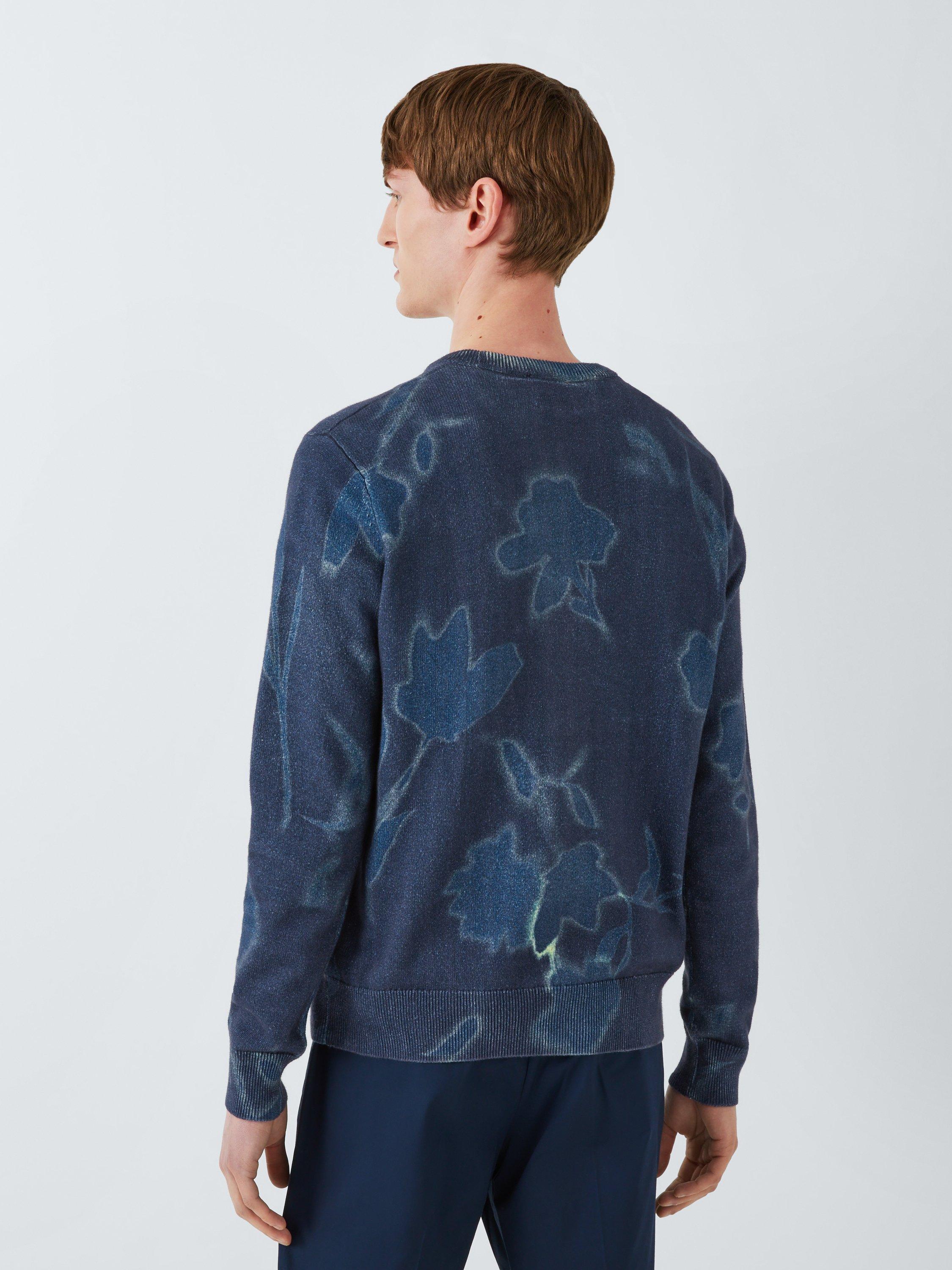 Product image 2 of 6, which shows Kin Floral Cotton Knit Crew Neck Jumper, Dark Sapphire, S