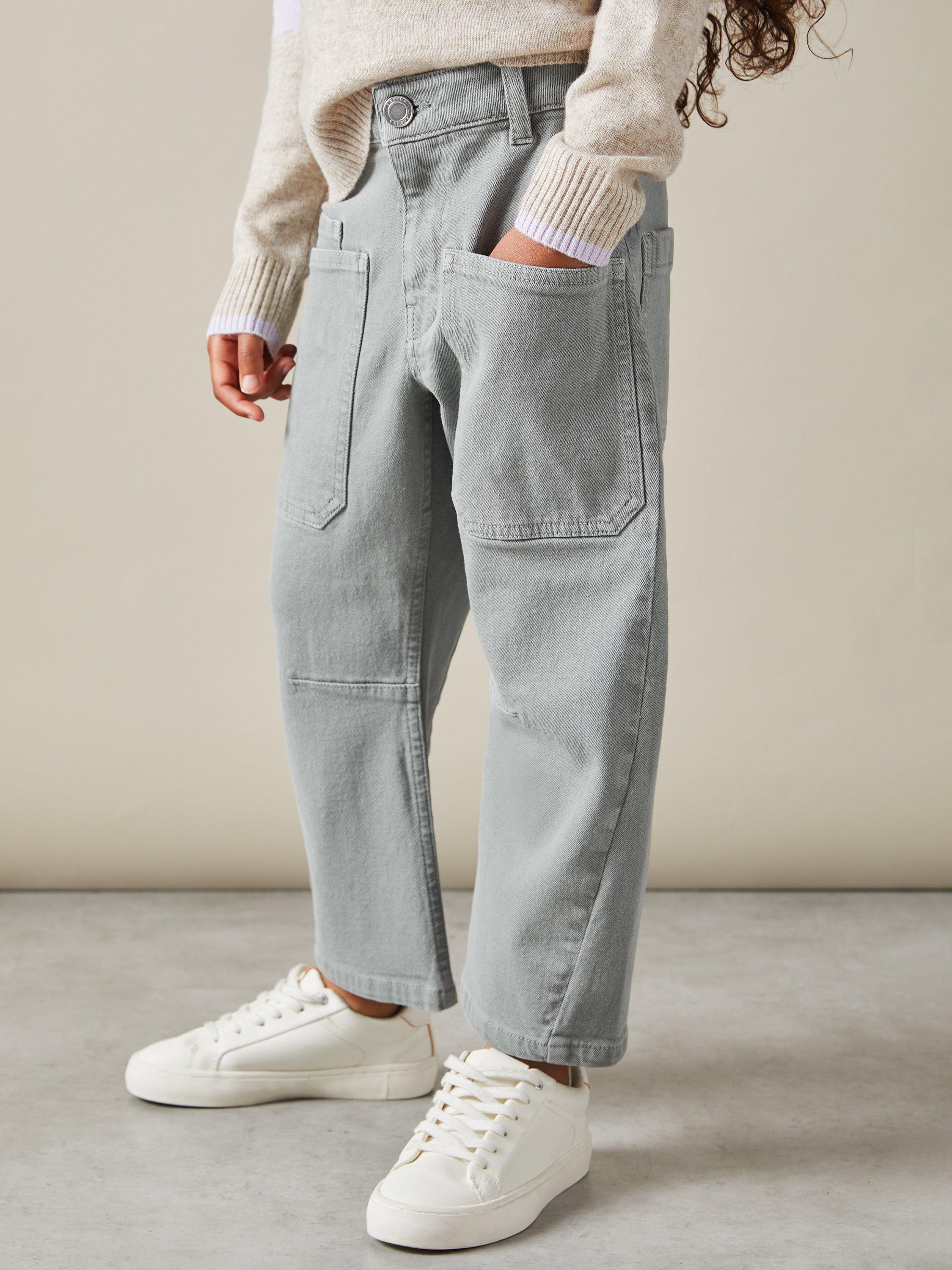 Product image 1 of 4, which shows Reiss Kids' Nora Straight Leg Jeans, Khaki, 4-5 years
