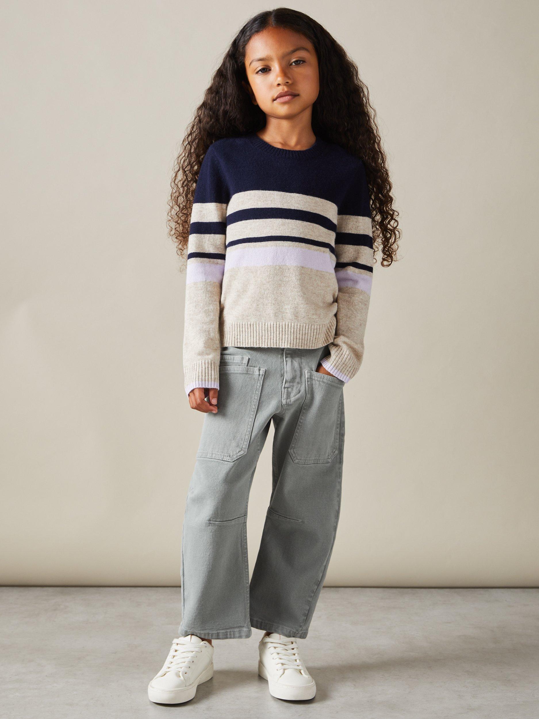 Product image 3 of 4, which shows Reiss Kids' Nora Straight Leg Jeans, Khaki, 4-5 years