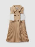 Reiss Kids' Georgina Sleeveless Button Front Pleated Dress, Camel