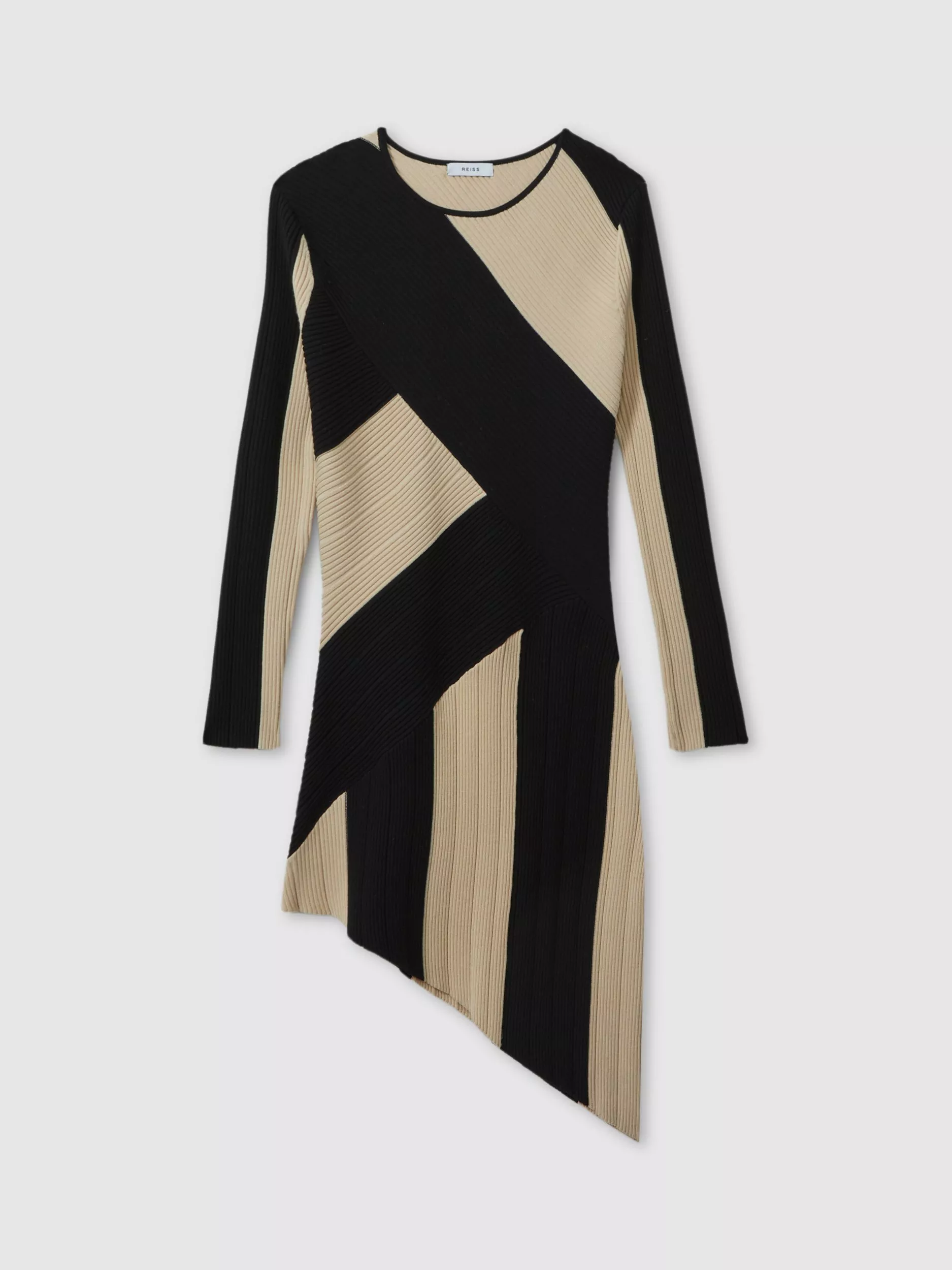 Reiss Kids Jem Colour Block Asymmetric Hem Midi Dress Black Ecru