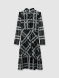 Reiss Kids' Sophia Check Layered Midi Dress, Black/Ecru