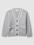 Reiss Kids' Juni Wool Cashmere Blend Contrast Tipped Cardigan, Grey