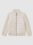 Reiss Kids' Southend Hybrid Quilt Knit Jacket, Off White