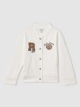 Reiss Kids' Thelon Interlock Jersey Basketball Bomber Jacket, Off White