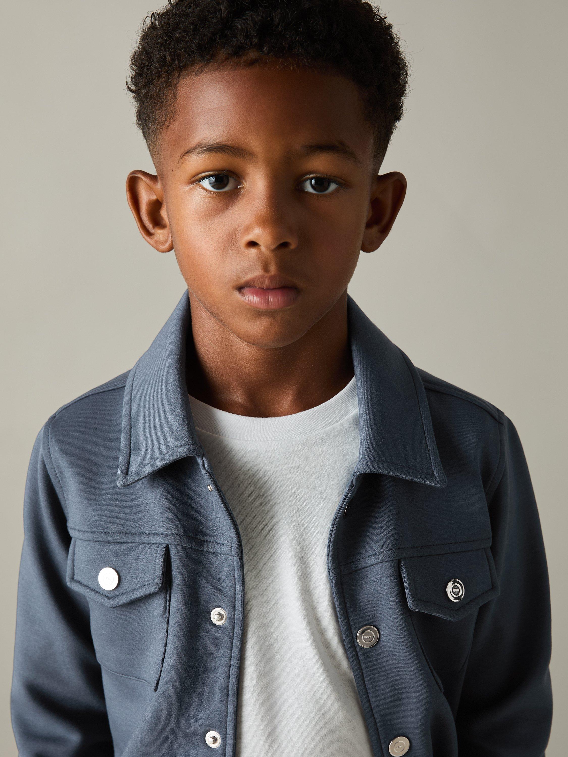 Product image 1 of 4, which shows Reiss Kids' Jerry Long Sleeve Overshirt, Dark Diesel Blue, 13-14 years