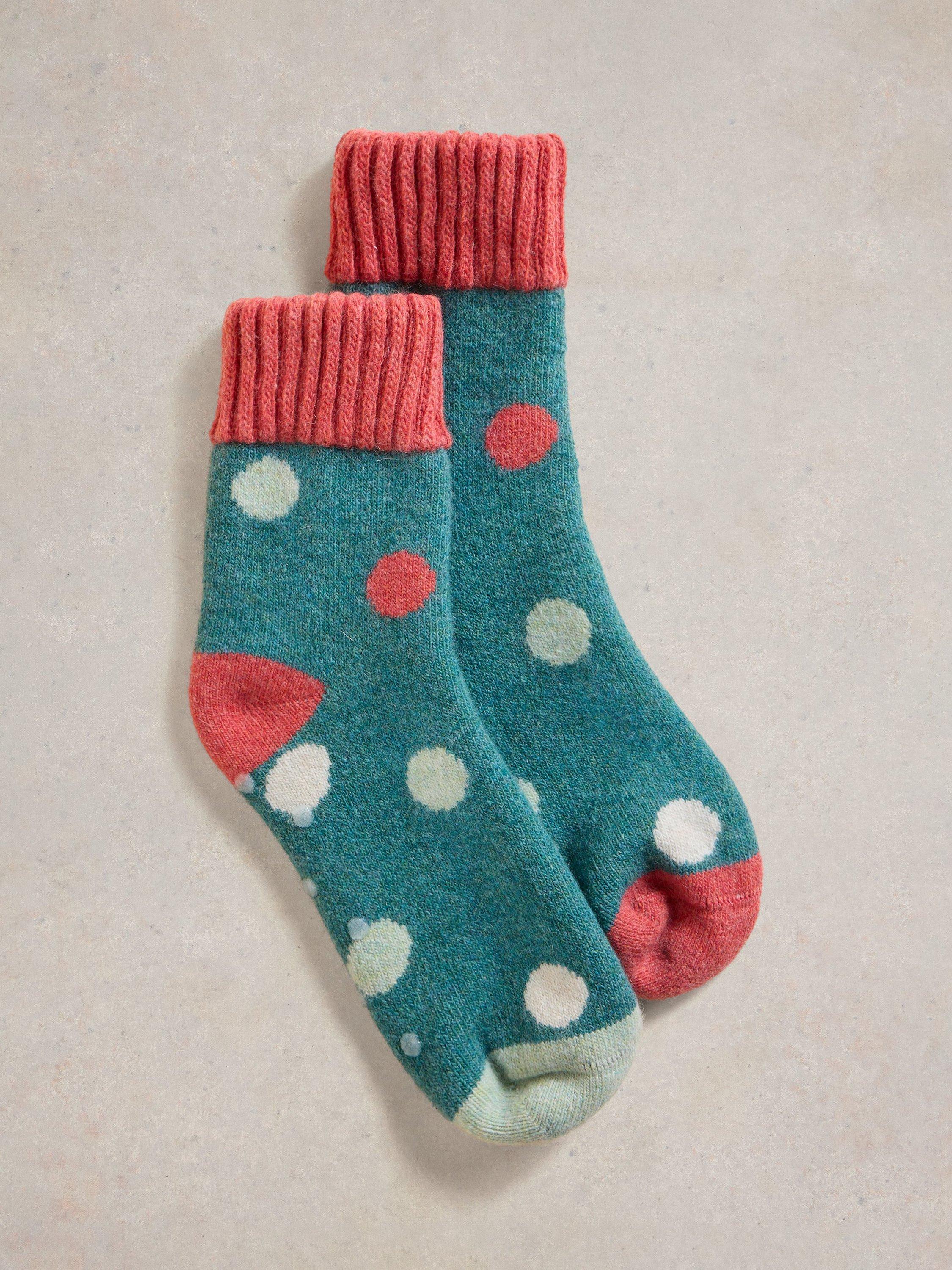 White Stuff Dotty Loopback Wool Blend Socks, Teal/Multi