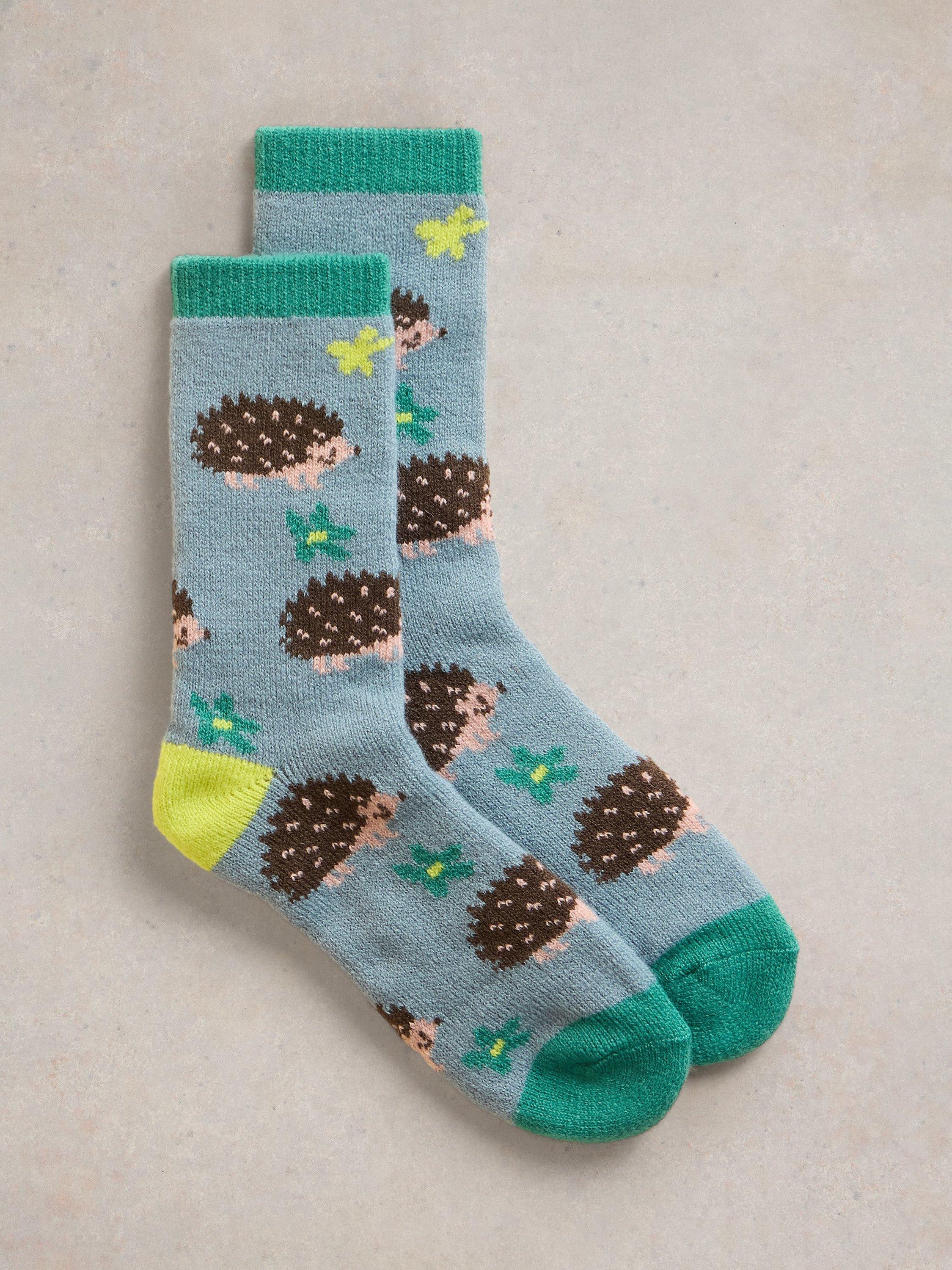 White Stuff Hedgehog Socks, Blue/Multi