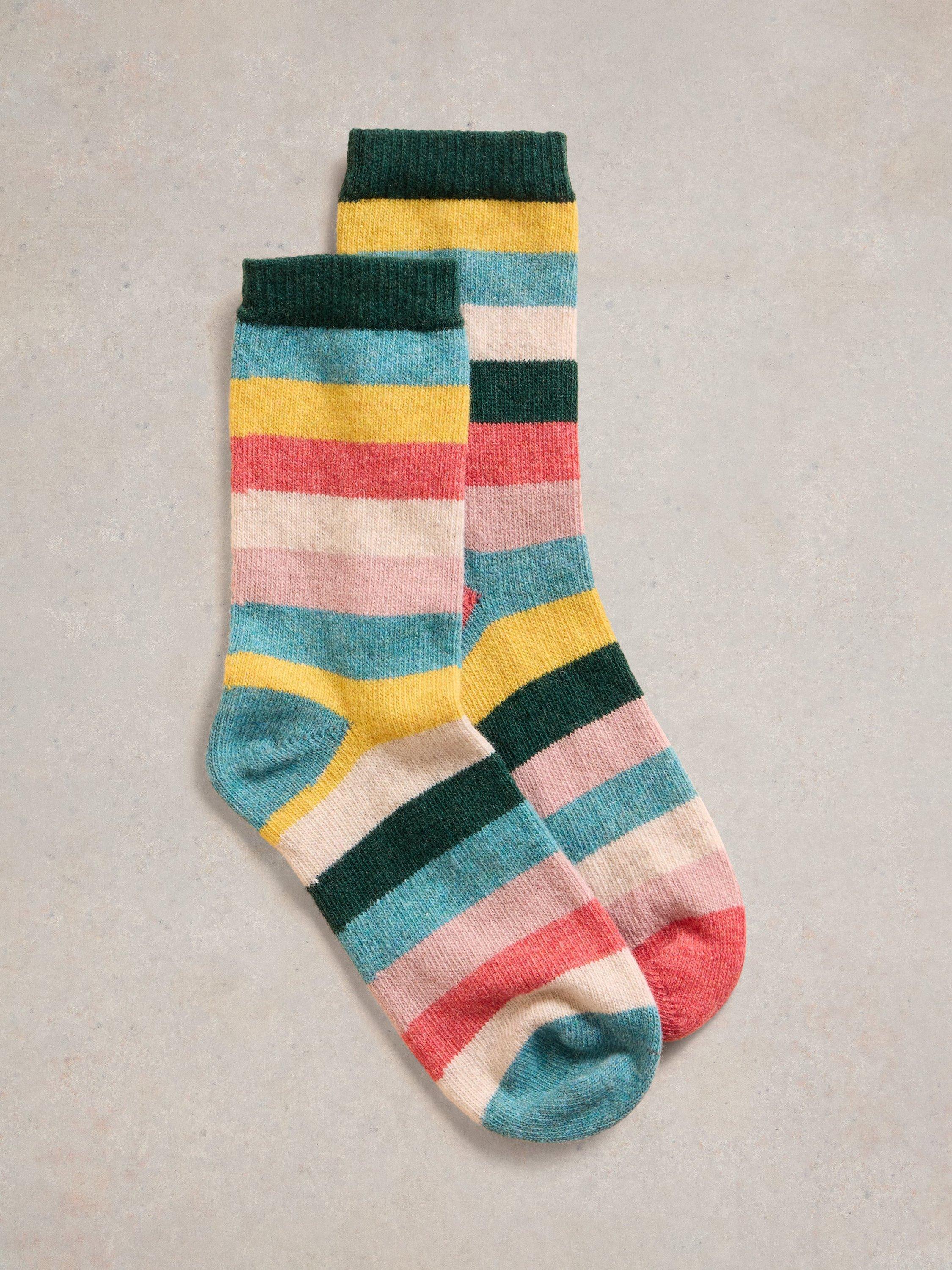 White Stuff Mismatch Stripe Wool Blend Ankle Socks, Multi