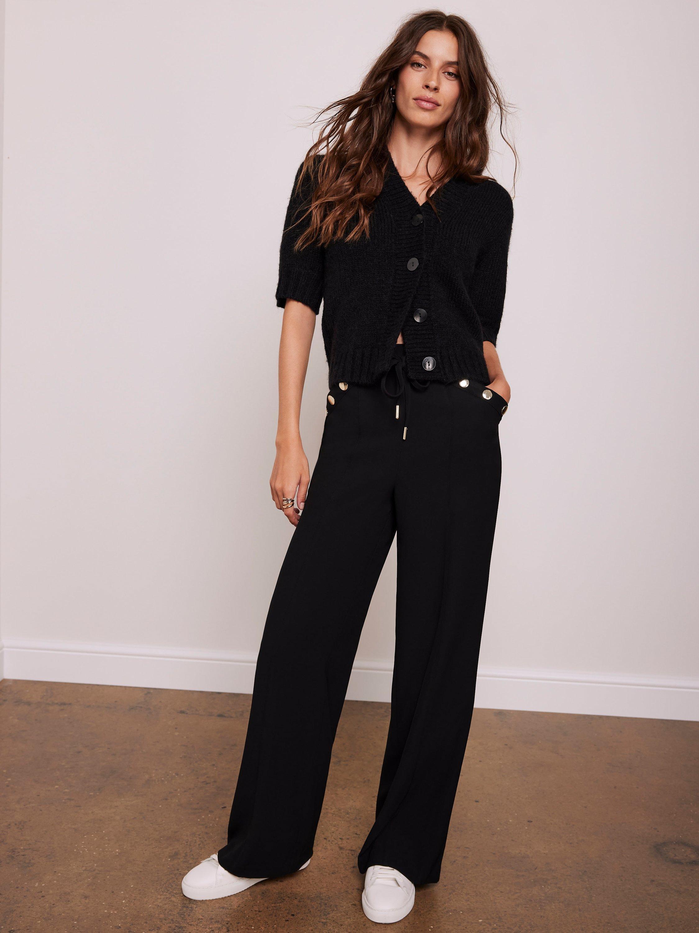 Mint Velvet Elasticated Drawstring Wide Leg Trousers, Black