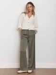 Mint Velvet Satin Geometric Wide Leg Trousers, Green Khaki