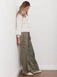 Mint Velvet Satin Geometric Wide Leg Trousers, Green Khaki