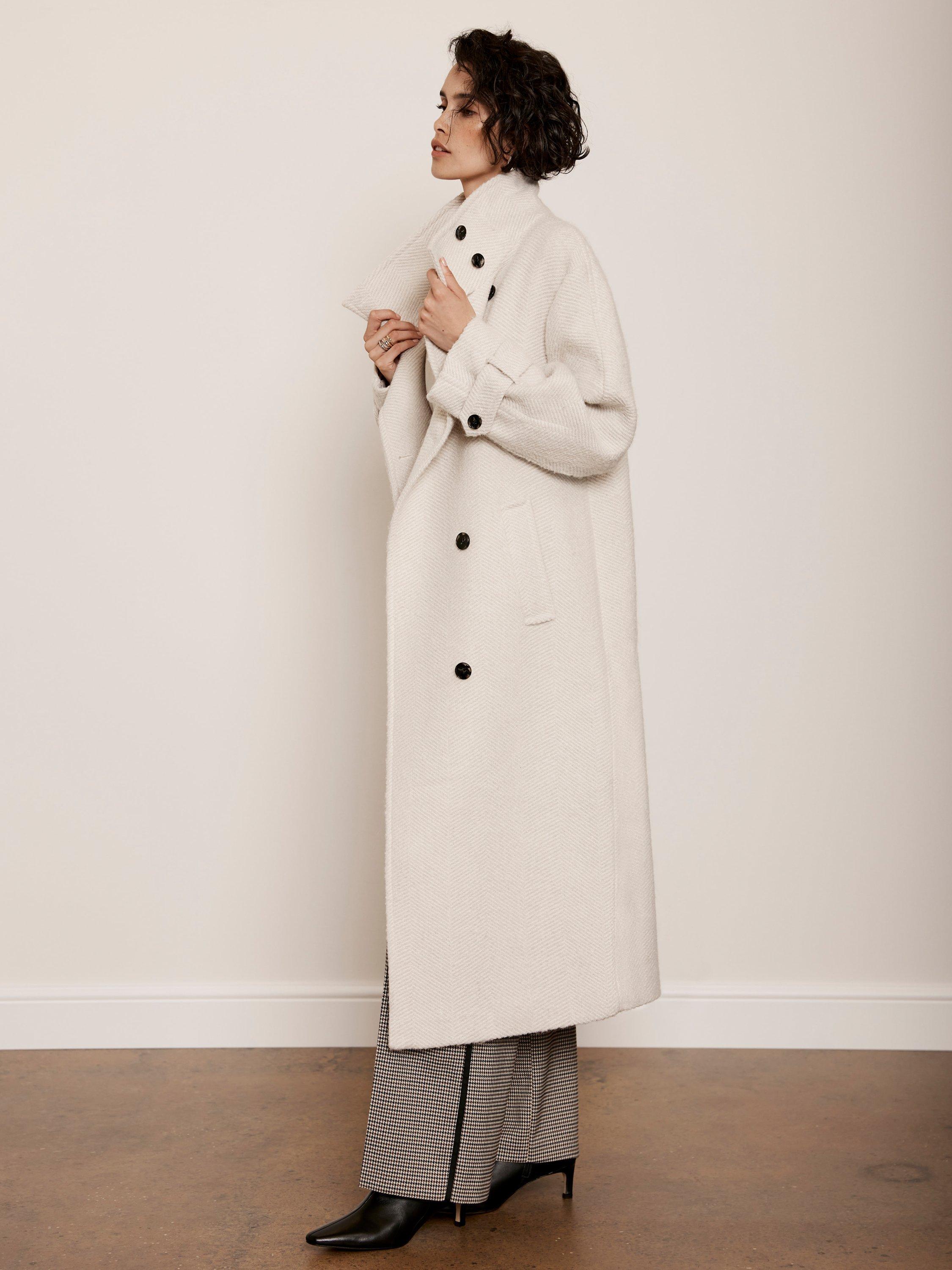 Mint Velvet Textured Funnel Neck Coat Cream