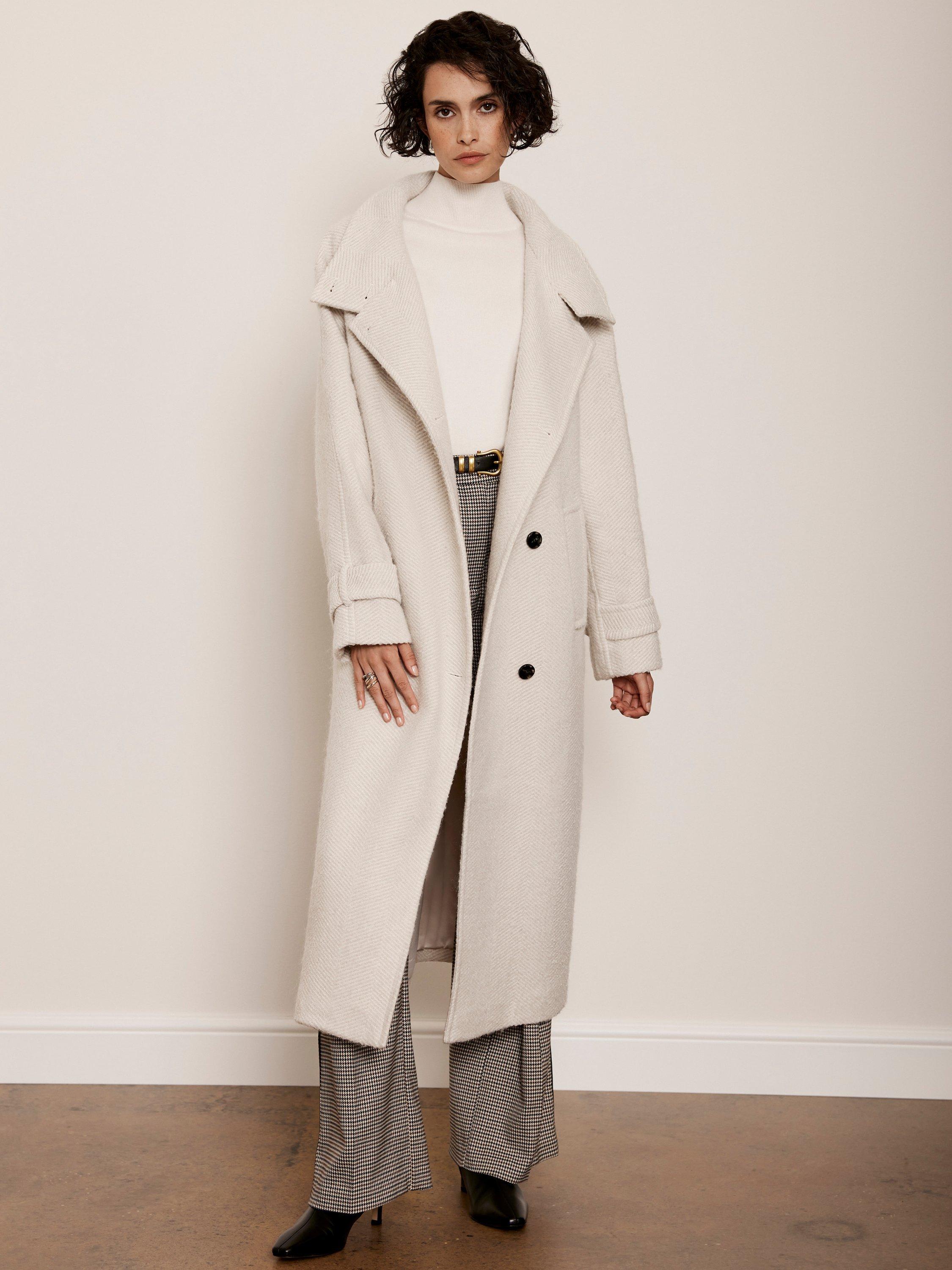 Mint Velvet Textured Funnel Neck Coat Cream