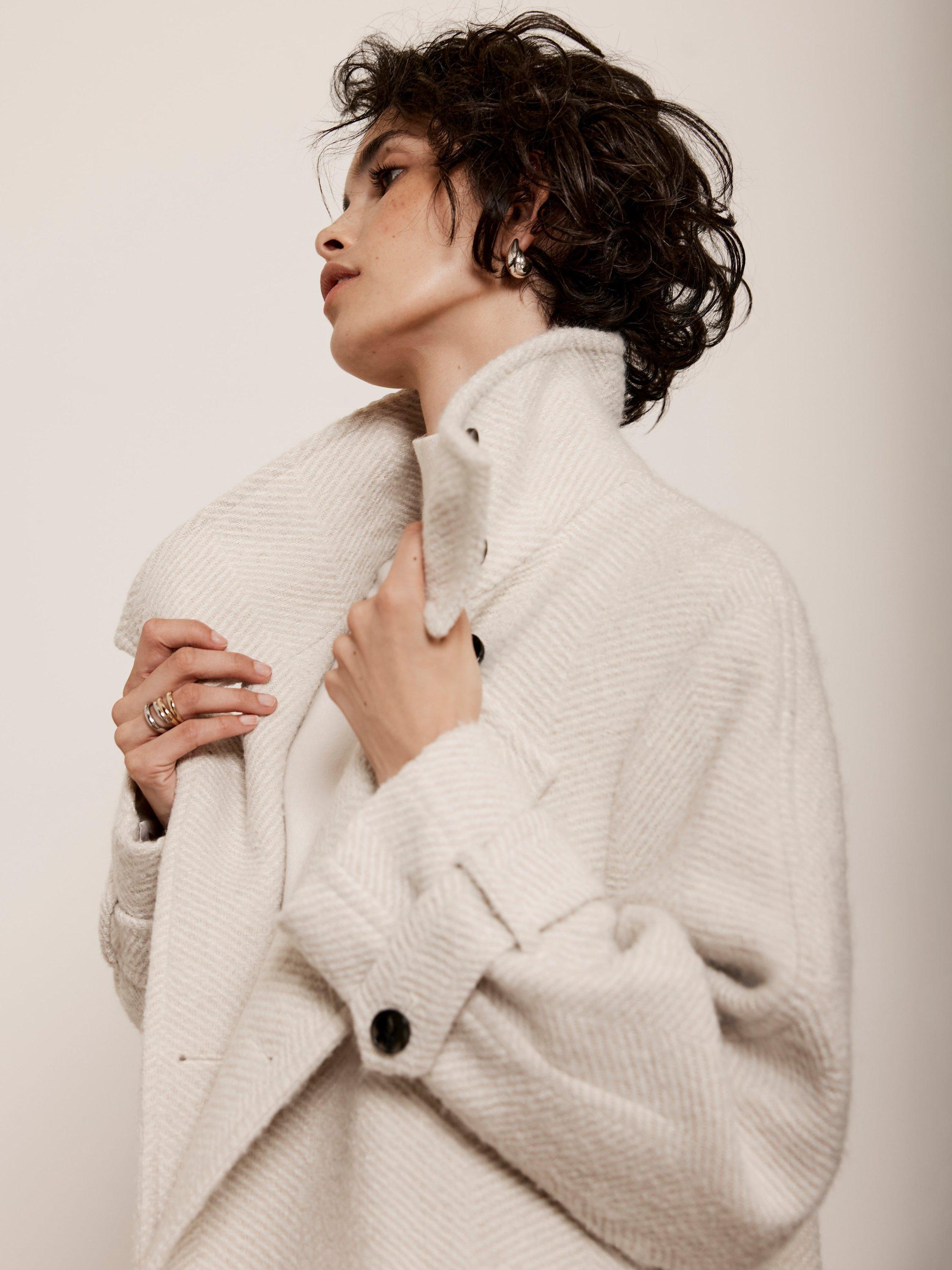 Mint Velvet Textured Funnel Neck Coat Cream